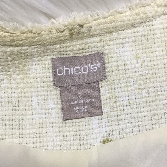 Chico’s Embellished Heritage Tweed Jacket, Ecru/Olive, 2 - Picture 8 of 11